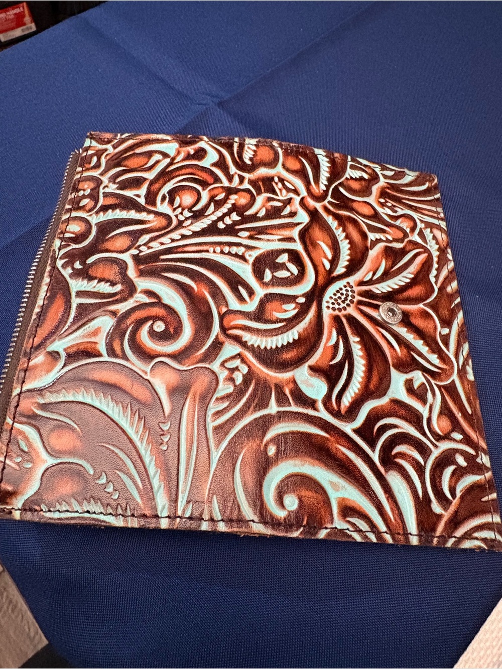 Patricia Nash Brown and Turquoise Tooled Leather Wallet